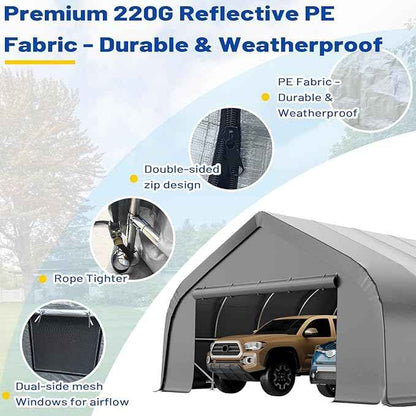 EROMMY 20x20 FT Heavy Duty Durable Carport, Silver Gray, Galvanized Steel Frame Garage Shelter and Outdoor Storage, Waterproof 3-Layer PE Cover, Fits 2 Cars, Boat, Farm Equipment