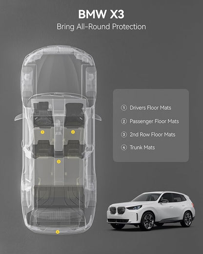3W Floor Mats & Cargo Liner for BMW X3 G45 2025 2026, Accessories Custom Fit TPE All Weather 1st & 2nd Row Car Mats and Trunk Liners for BMW X3 30/M50 xDrive
