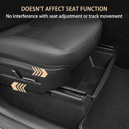 For Tesla Model Y Juniper 2025 2026 Under Seat Storage Box Organizer - Front Row，Anti-Slip Hidden Underseat Organizer Tray Storage Box for Model Y Juniper Interior Accessories (No Lid Cover, 1 Pack）