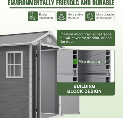 6x6 Resin Outdoor Storage Shed Kit-Perfect to Store Patio Furniture, Garden Tools Bike Accessories, Beach Chairs and Lawn Mower, Grey & White