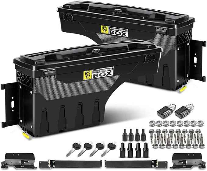 YHTAUTO Set of 2 Truck Bed Storage Tool box Lockable Compatible with 2002-2018 Dodge Ram 1500 2500 3500, Not Fit Rambox, Swing Waterproof Wheel Well Toolbox
