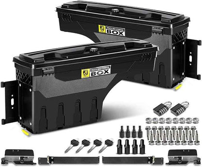 YHTAUTO Set of 2 Truck Bed Storage Tool box Lockable Compatible with 2002-2018 Dodge Ram 1500 2500 3500, Not Fit Rambox, Swing Waterproof Wheel Well Toolbox