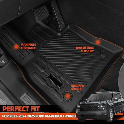Custom Fit Floor Mats for 2022-2024 2025 Ford Maverick Hybrid, All Weather TPE Floor Liners, Odorless Full Set Interior Accessories