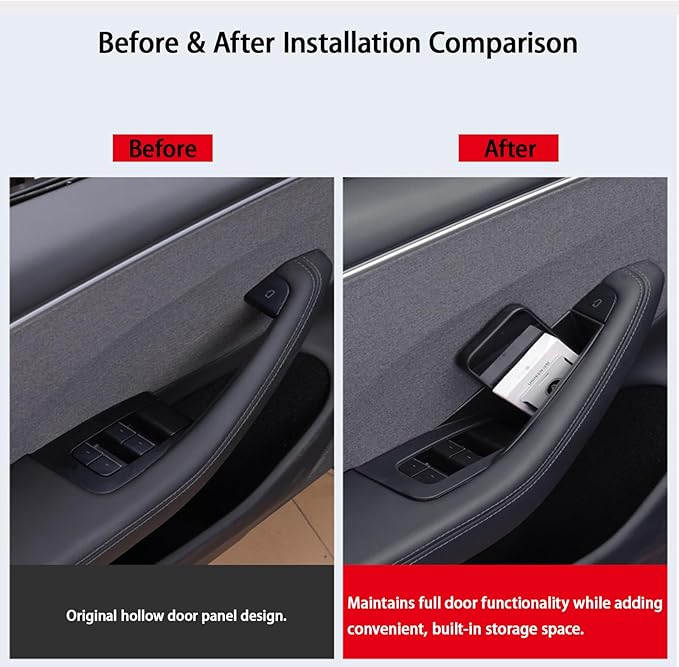 Suitable for Tesla Model Y (Juniper) 2025 / Model 3 (Highland) Door Handle Storage Box Organizer Tray (4-Piece Set Model 3 Highland)