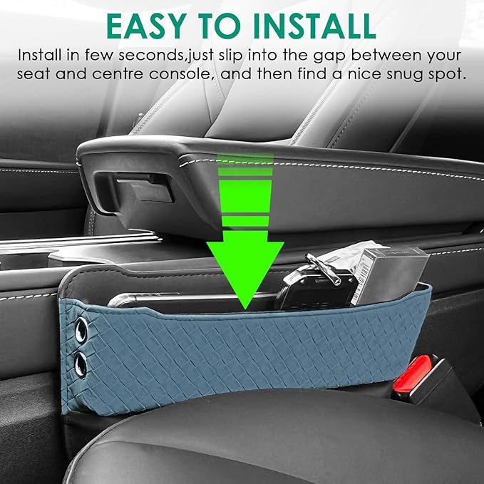 2 Set Car Seat Gap Filler Organizer Compatible for Tesla Model 3 Y X S Accessories Auto Console Side Extra Storage Boxes Seat Crevice Storage Box Leather Upgrade Front Seat Storage - Blue