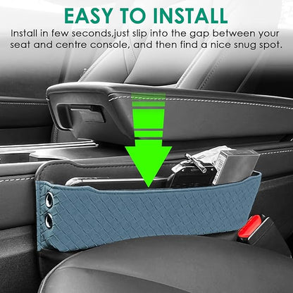 2 Set Car Seat Gap Filler Organizer Compatible for Tesla Model 3 Y X S Accessories Auto Console Side Extra Storage Boxes Seat Crevice Storage Box Leather Upgrade Front Seat Storage - Blue