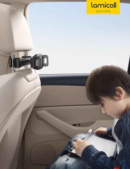Lamicall Car Headrest Tablet Holder - [Lockable] [3 in 1 Extension Arm] Upgrade Tablet Mount for Car Backseat, Gifts Road Trip Essentials for Kids, for iPad Pro, Air, Mini, Fire HD, 4.7-13" Tablets