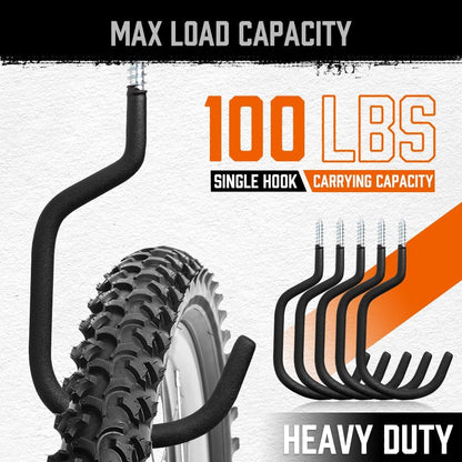 HORUSDY 6 Pack Heavy Duty Bike Hooks - 7.5 inches, 100LBS Capacity for Garage Wall and Ceiling