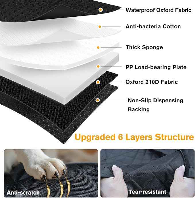 PETICON Back Seat Extender for Dogs, Hard Bottom Dog Car Seat Cover - Supports 400lbs, Rear Seat Pet Cover with Mesh Window, Waterproof Dog Hammock for Car SUV and Trucks