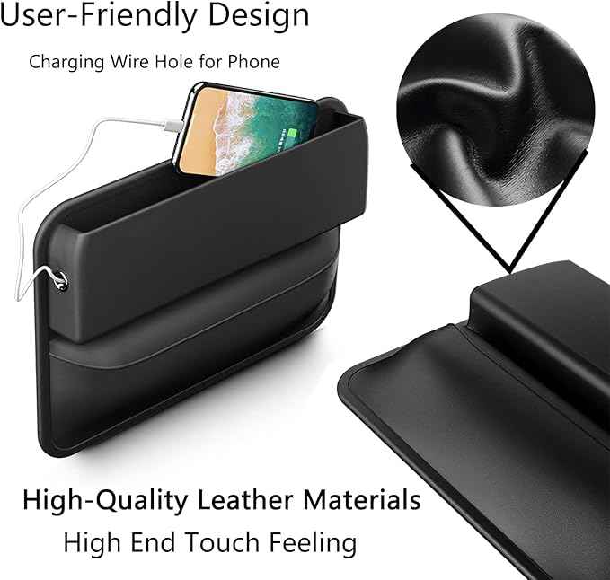 Car Seat Gap Filler Organizer,2 Packs Premium PU Leather Storage Box No Slip Pad Compatible with Phone Key Wallet Phone Sunglasses Pockets Seat Catcher Holders Console Side Organizers