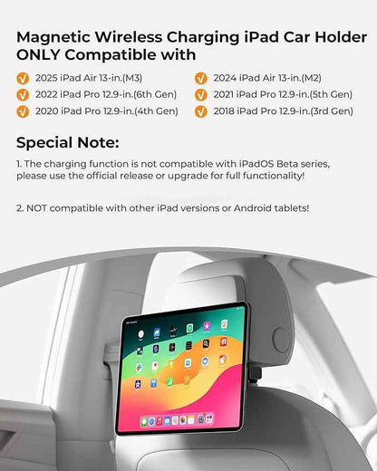 KUXIU Magnetic Wireless Charging Car Headrest Tablet Holder for iPad Pro 12.9/Air 13 M2/M3, Tablet Car Back Seat Mount with Air Vent Stand,Road Trip Essentials Holder for iPad Pro 12.9 3rd/4th/5th/6th