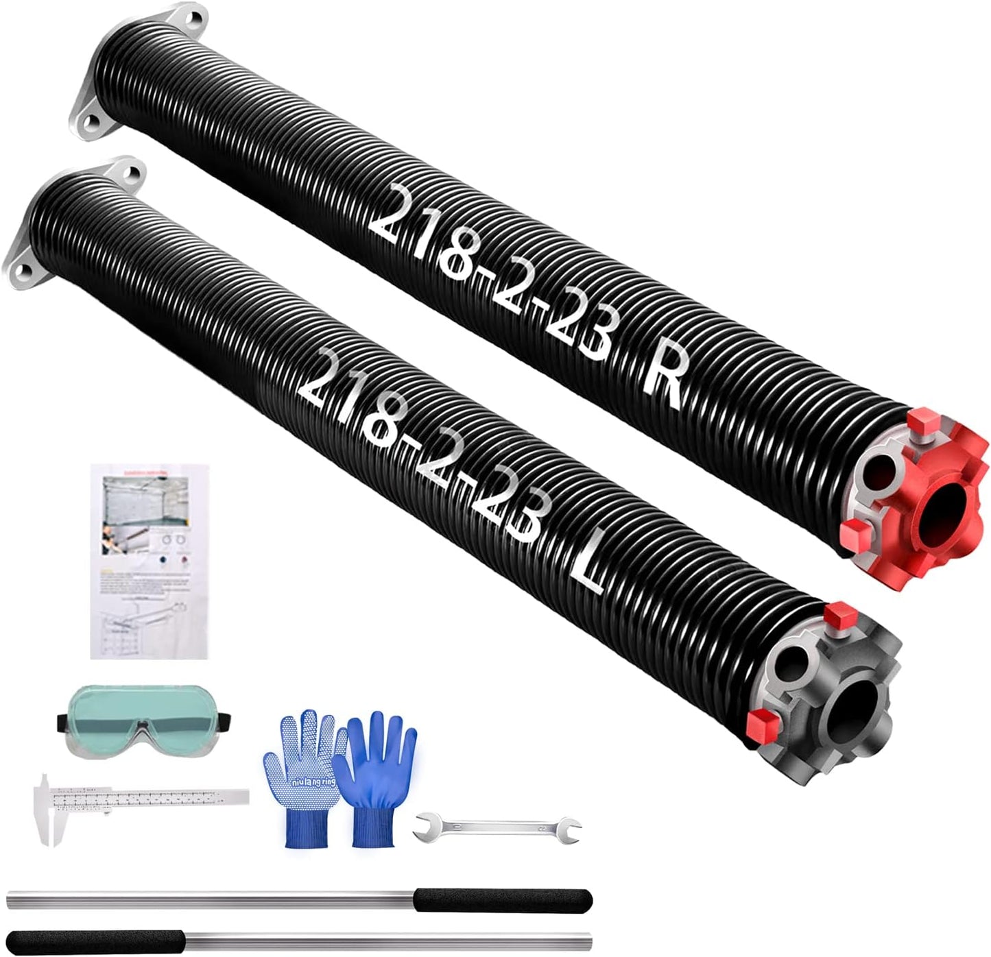 2" Garage Door Spring Pair, Garage Door Spring Replacement,Torsion Springs for Garage Door Set Includes Left Right Door Springs, with Non-Slip Winding Rods for DIY Replacement (0.250x2''x30'')