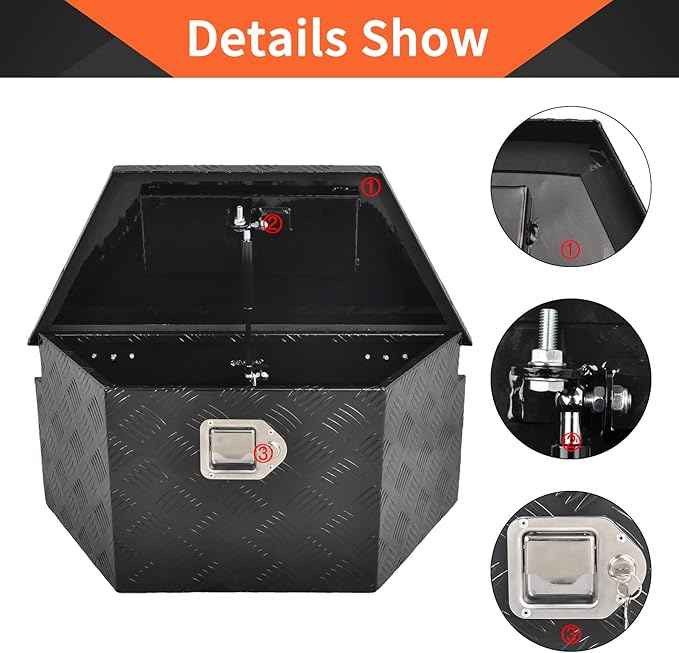 26 Inch Aluminum Trailer Tongue Tool Box 5 Bar Tread Wide Utility ToolBox for Pick Up Truck RV Storage Organizer Tool Box with Lock and Keys - 26"X13.3"X12" Black