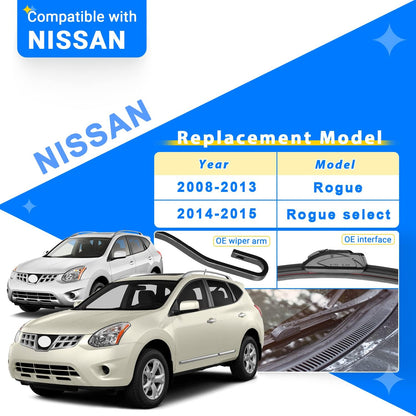 Windshield Wiper Blades Replacement for Nissan Rogue 2008 2009 2010 2011 2012 2013 / Nissan Rogue Select 2014 2015 Original Factory Quality Front Rear Wipers Blade Set - 26" 14" 12"