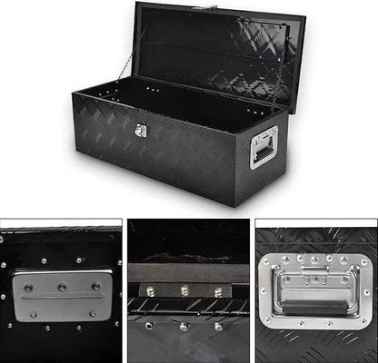 30 Inch Black Aluminum Tool Box 5 Bar Tread Chest Box Flatbox for Truck Car Outdoor Trailer Pickup Underbody RV ATV Storage Bed ToolBox w/Lock Side and Keys(30"X13"X10"),Black-30 Inch