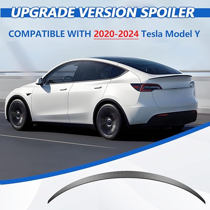 Spoiler Compatible with 2020-2024 Tesla Model Y Matte Black Carbon Fiber ABS Plastic Rear Trunk Lip Rear Spoiler Wing Model Y Accessories