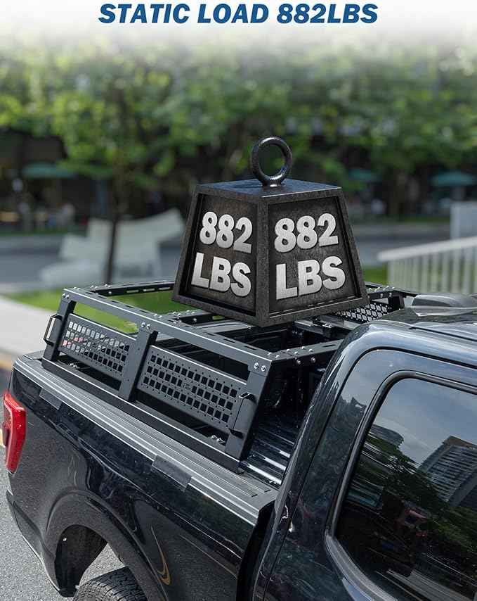 JOYTUTUS Full Size Truck Bed Rack, Overland Bed Racks for Trucks Compatible with F150 F250 F350 Silverado Sierra Ram, 11.8 Inch High Truck Bed Rack for Roof Top Tent, with Wider Molle Panel