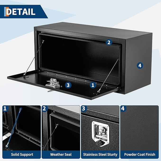Black Steel Truck Bed Tool Box, Powder Coated Storage Chest, Weatherproof Trailer ToolBox Storage Organizer for Pickup, Truck Bed, RV, Trailer (24 * 18 * 18 - Black)