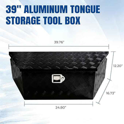 YESHMA 39" x 12" x 16.5" Trailer Tongue Tool Box Heavy Duty Aluminum with Latch and Keys Trailer Toolbox Organizer Truck Underbody Box Compatible with Pick Up Truck Bed RV Trailer ATV Black