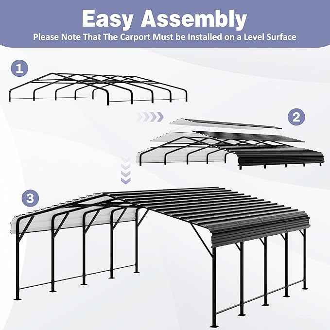 JY QAQA 20 x 20 FT Heavy Duty Metal Carport Canopy with Galvanized Steel Roof, Outdoor Car Tent Metal Garage Shelter for Car, SUV, Trucks and Boats
