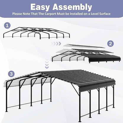 JY QAQA 20 x 20 FT Heavy Duty Metal Carport Canopy with Galvanized Steel Roof, Outdoor Car Tent Metal Garage Shelter for Car, SUV, Trucks and Boats