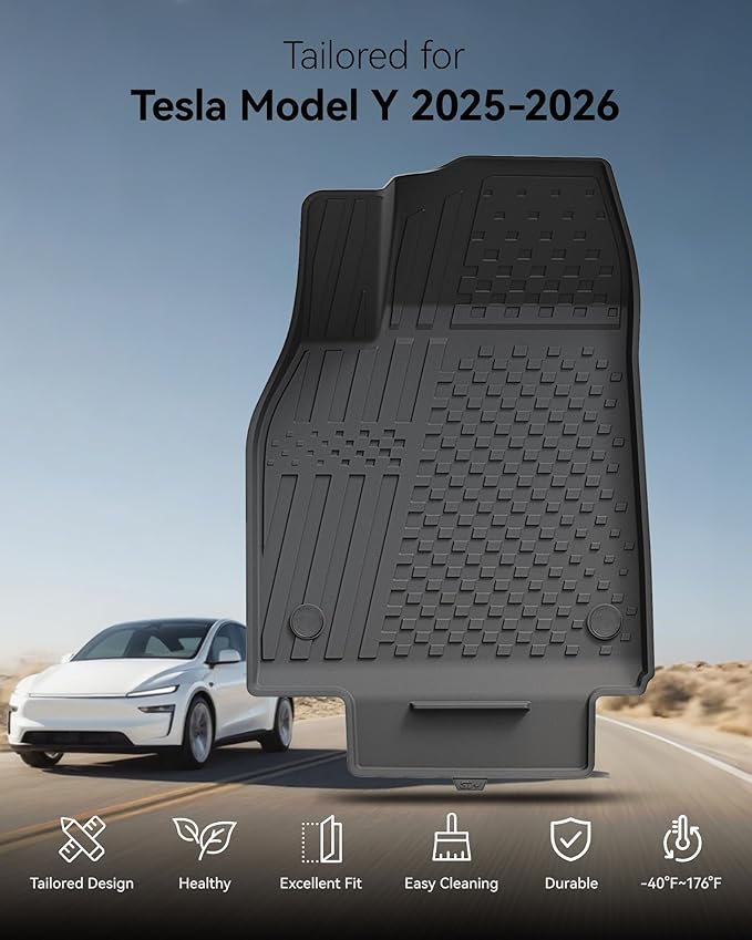 3W Floor Mats Compatible for Tesla New Model Y 2025 2026 Juniper(Including Standard), TPE All Weather Custom Fit Floor Liner for Model Y, 1st & 2nd Row Set Car Mats, Black