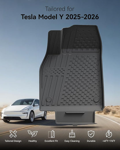 3W Floor Mats Compatible for Tesla New Model Y 2025 2026 Juniper(Including Standard), TPE All Weather Custom Fit Floor Liner for Model Y, 1st & 2nd Row Set Car Mats, Black