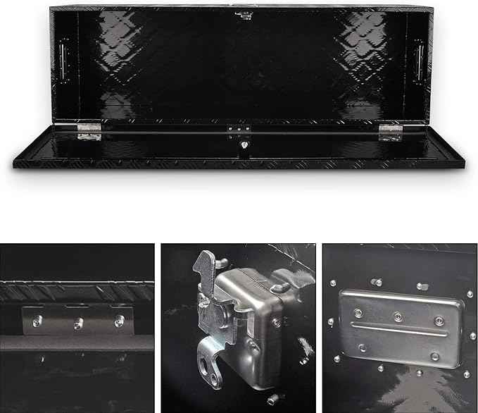 48 Inch Black Aluminum Tool Box 5 Bar Tread ToolBox for Truck Bed Car Outdoor Trailer Pickup Underbody RV ATV Storage Underbed Tools Organizer with Lock and Keys (48"X15"X15")