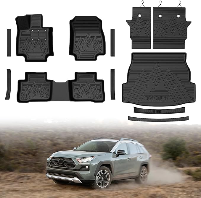 Mixsuper Floor Mat & Cargo Liner for Toyota RAV4 2019-2025(Hybrid & Gas),All Weather Floor Liner and Cargo mat with Backrest Protectors and Door Sill Guards RAV4 Accessories,Full Set Car Mats,Black