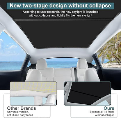 Non-Sag Roof Sunshades for Tesla Model Y 2025, Upgraded Foldable Sunroof Shade Sunshade Roof Sun Shade for Tesla Model Y Accessories 2021-2025 (Not fit 2025-2026 Juniper)