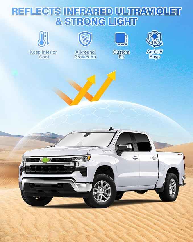 Sunshades for GMC Sierra 1500 2500 3500 Crew Cab 2019-2025 2026 Accessories Windshield Sun Shade Side Rear Window Shade Cover Sun Visor Shield Privacy Protection Keep Vehicle Cool Black 5PCS