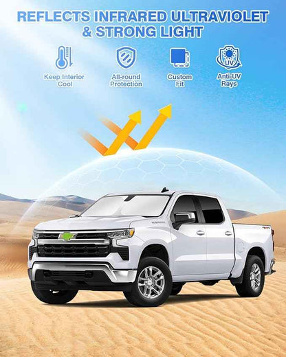 Sunshades for GMC Sierra 1500 2500 3500 Crew Cab 2019-2025 2026 Accessories Windshield Sun Shade Side Rear Window Shade Cover Sun Visor Shield Privacy Protection Keep Vehicle Cool Black 5PCS