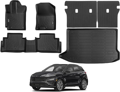 Tongama-Floor Mats for 2018-2023 Hyundai Kona(No Electric Model), All Weather TPE Floor Liners and Trunk Mat and Backrest Mats Protectors for Hyundai Kona Interior Waterproof Accessories