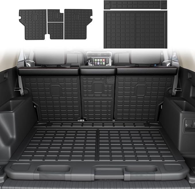 Rongtaod Cargo Mat Compatible with 2010-2024 Toyota 4Runner 5 Seats Trunk Mat Cargo Liner Back Seat Cover Protector 2023 4 Runner Accessories (Trunk Mats + Backrest Mats,Fit with Sliding Tray)