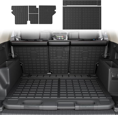 Rongtaod Cargo Mat Compatible with 2010-2024 Toyota 4Runner 5 Seats Trunk Mat Cargo Liner Back Seat Cover Protector 2023 4 Runner Accessories (Trunk Mats + Backrest Mats,Fit with Sliding Tray)