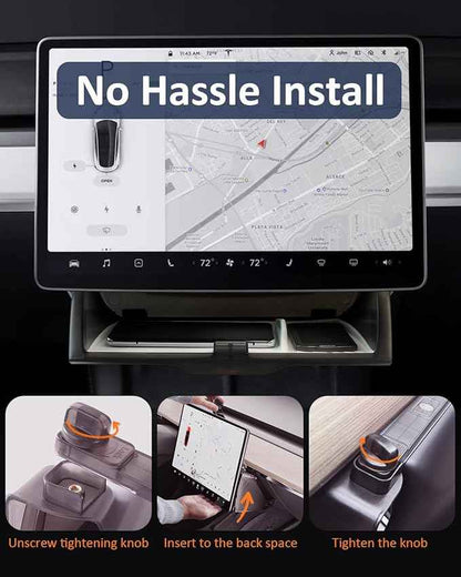 Under Screen Storage Organizer for Tesla Model Y Model 3 Accessories(include Juniper & Highland), Rattle-Free Push Latch Mechanism Perfect Fit, Tissue Dispenser, Hidden for Personal Valuables