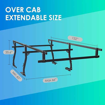 POLESTAR Full Size Steel Truck Ladder Rack, 1000lbs Universal Over-Cab Truck Bed Rack, 45 to 66inch Adjustable Non-Drilling Pickup Contractor Trailer Ladder Rack for Pickup Truck Kayak, C-Clamp Design