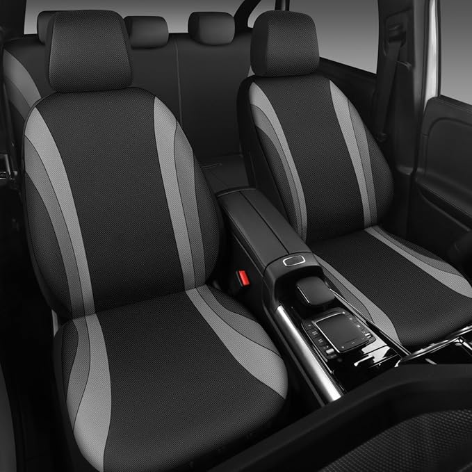 CAR PASS EVA Waterproof Car Seat Covers Full Set with 4Pcs Waterproof Car Floor Mats Universal Fit Airbag Compatible Automotive Interior Covers for Sedans, Trucks,Vans,SUV (Combo Set, Black & Gray)