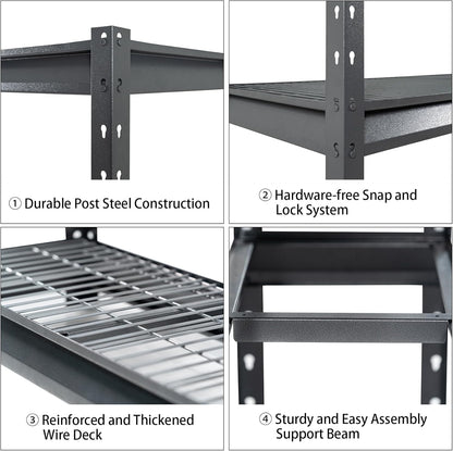 The Atlas 72" W Heavy Duty Garage Shelving Load 8000 Lbs, 4 Tier Metal Storage Shelves, Adjustable Industrial Steel Rack for Warehouse Basement Shop, 72" W x 24" D x 72" H, Grey