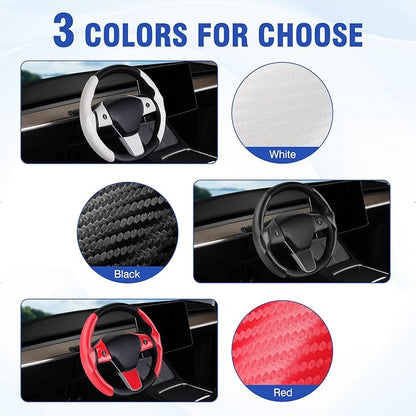 Steering Wheel Cover for Tesla Model 3/ Model Y Carbon Fiber Steering Wheel Wrap Kit Anti-Slip Steering Wheel Trim Protector Sticker Decoration Interior Accessories Black 5PCS