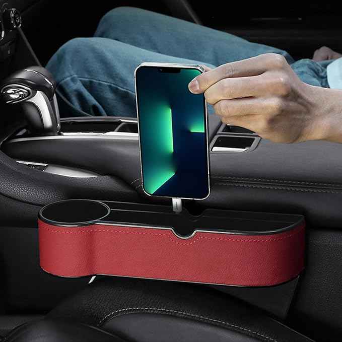 Car Seat Gap Filler Organizer for Tesla Model 3/Model S/Model X/Model Y/Cybertruck/Roadster Seat Organizer Auto Leather Cup Holder Gap Organizer,Burgundy-2pcs