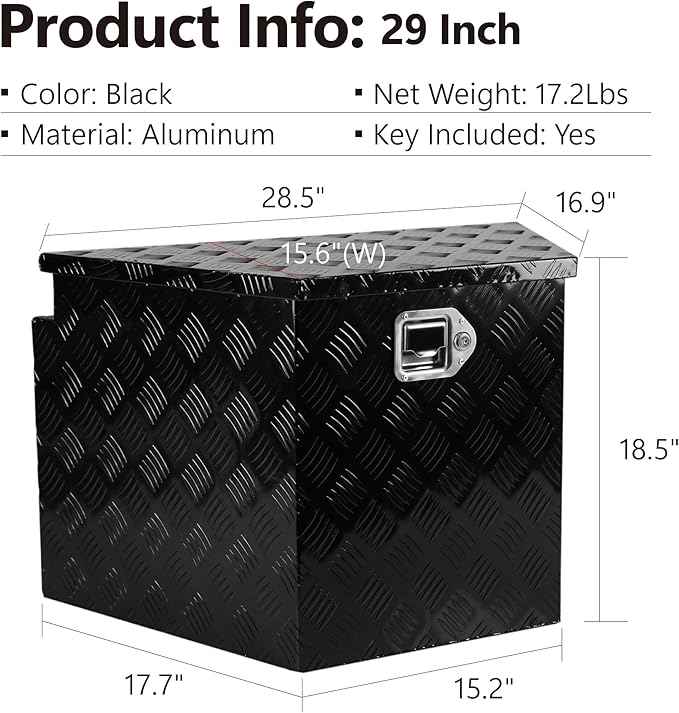 Trailer Tongue Tool Box, 5 Bar Tread Powder Coated Aluminum, Trailer Tongue ToolBox Storage Organizer With Lock And Keys For Pick Up Truck Bed 28 One size