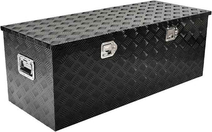 48 Inch Black Aluminum Tool Box 5 Bar Tread Chest Box Flatbox for Truck Car Outdoor Trailer Pickup Underbody RV ATV Storage Bed ToolBox w/Lock and Keys, Side Handle (48"x19.5"x17.5")