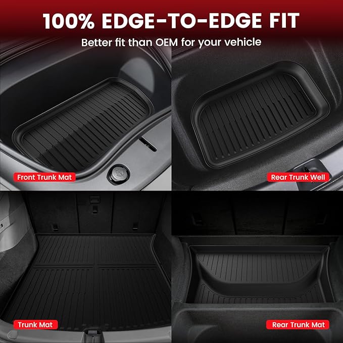 LASFIT 10PCS Floor Mats for Tesla Model Y Juniper 2025/2026 TPE Custom Fit All Weather Model Y Juniper Accessories Cargo Mat Waterproof Trunk Mats Full Set