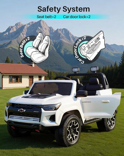 Joywhale 24V Ride on Truck 4WD Kids Electric Vehicle Licensed Chevorlet Ride on car with 7AH Big Battery, 320W Powerful Motors. 2 Seats, Music, 4 Wheel Suspension, 2 Speeds, LED Lights, White