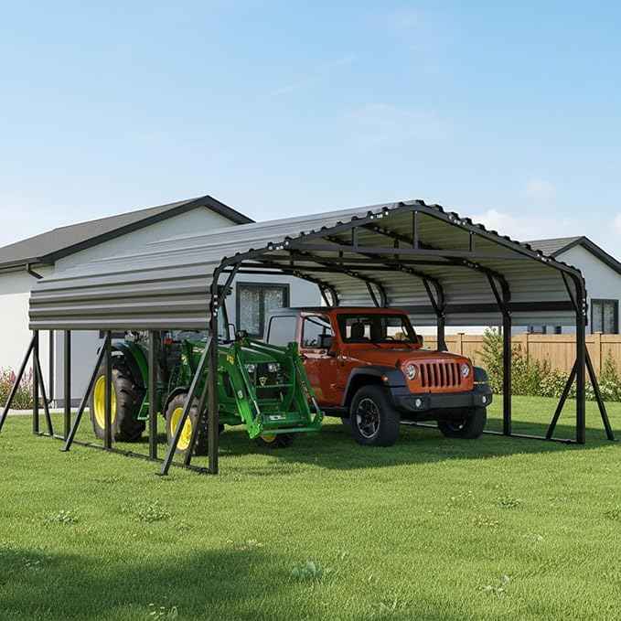 20X20 FT Metal Carport, Heavy Duty with Reinforced Galvanized Carports, Feature Weather Resistant Shelter Carport Canopy, Oversized Car Port for Boats, Cars, Trucks, and Tractors