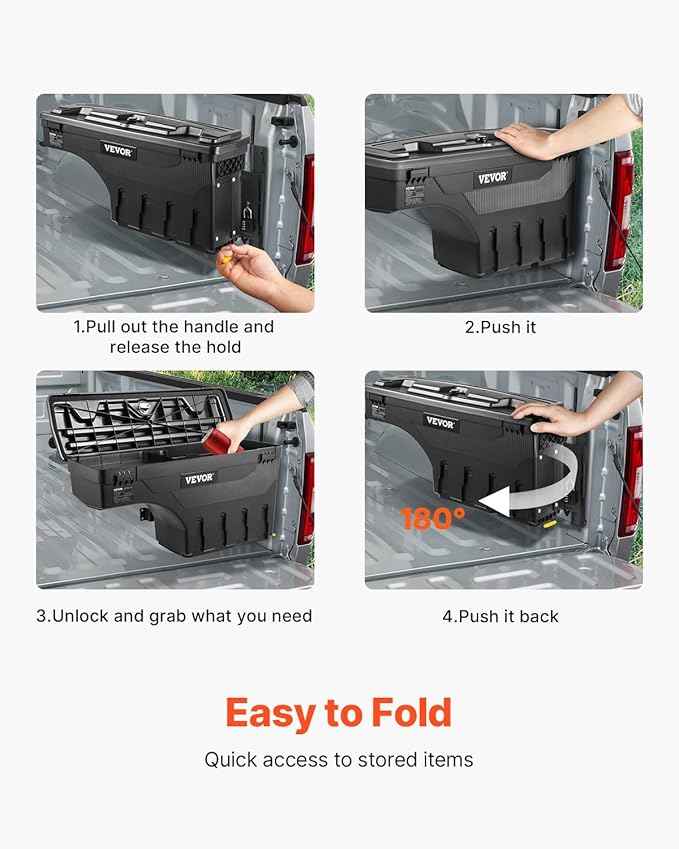 VEVOR Truck Bed Storage Box, Compatible with 2015-2020 Ford F150 R, Waterproof ABS Wheel Well Tool Box with Lockable Lid and Password Padlock, 6.6 Gal/25 L Truck Bed Toolbox, Passenger Side, Black