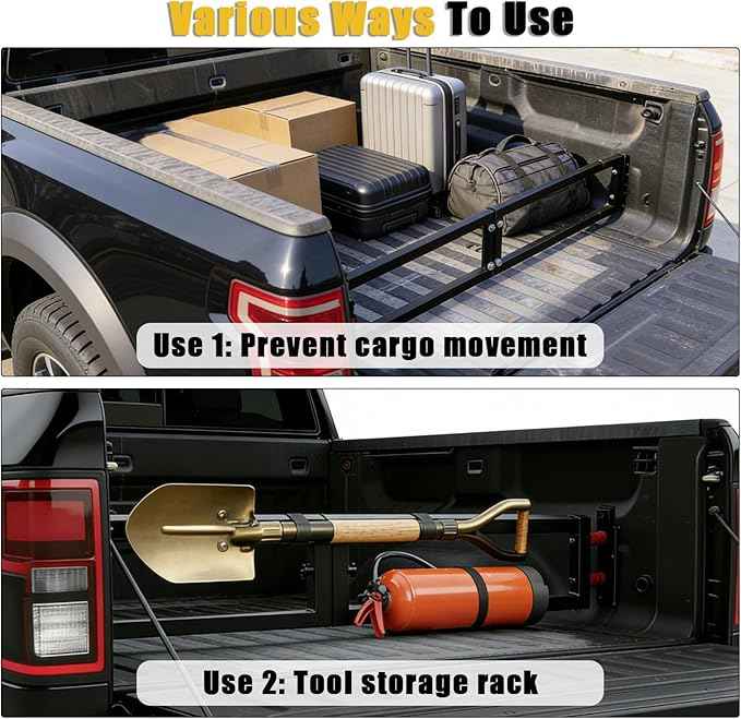 Universal Truck Bed Divider Compatible with Chevy Silverado GMC Sierra Ford Pickup Truck Beds Adjustable Foldable Cargo Organizer Manager No Drilling