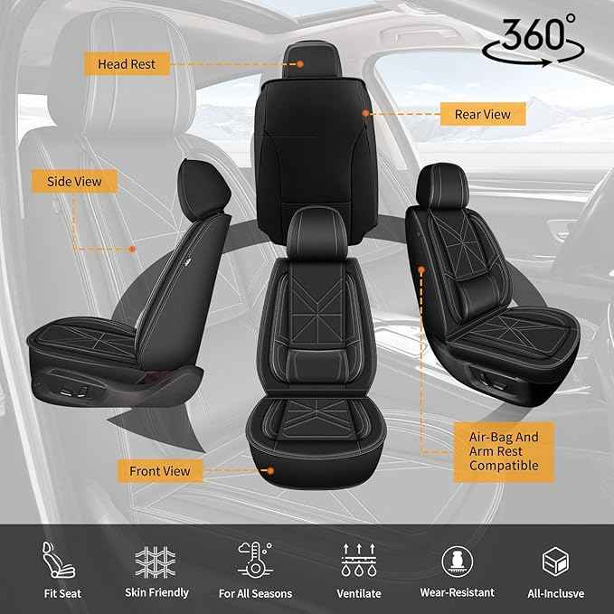 Car Seat Covers Full Set Fit for Chevy Equinox 2011-2024 2025 2026: 5 Seat Auto Interior Accessories, Waterproof Faux Leather Vehical Car Seat Cushions Cover Black
