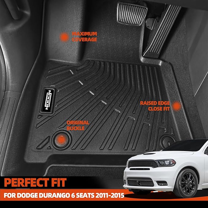 Custom Fit Floor Mats for 2011-2015 Dodge Durango 6-Seater 2nd Row Bucket Seats, All Weather TPE Floor Liners with Trunk Mat & Backrest Protectors, Odorless Full Set Interior Accessories